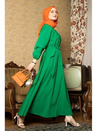 Green - Modest Dress - Sevitli