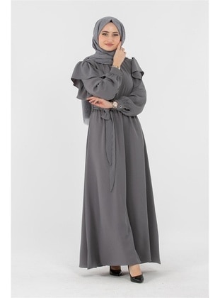 Grey - Modest Dress - Sevitli