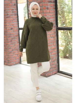 Khaki - Knit Tunics - Hafsa Mina