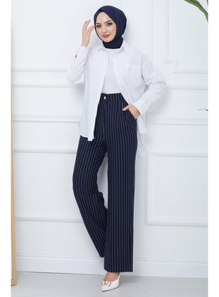 Navy Blue - Pants - Hafsa Mina