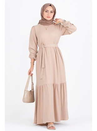 Beige - Modest Dress - Sevitli