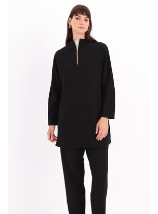 Black - Turndown collar - Tunic - ALLDAY