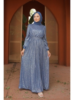 Blue - Modest Evening Dress - Hakimoda