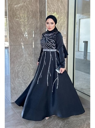 Black - Modest Evening Dress - Hakimoda