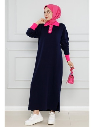 Navy Blue - Knit Dresses - Sevitli