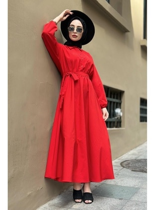 Red - Modest Dress - Sevitli