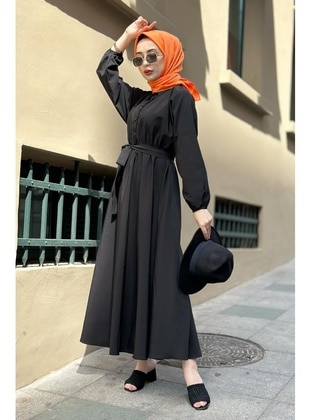 Black - Modest Dress - Sevitli