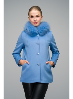 Blue - Crew neck - Coat - Olcay