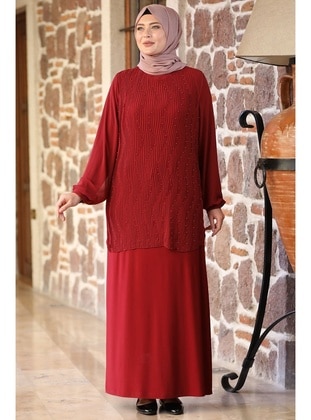 Maroon - Modest Plus Size Evening Dress - Amine Hüma