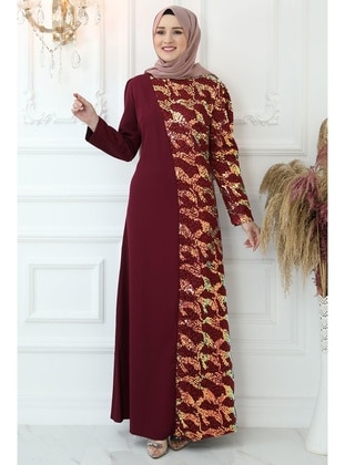 Burgundy - Plus Size Evening Dress - Amine Hüma