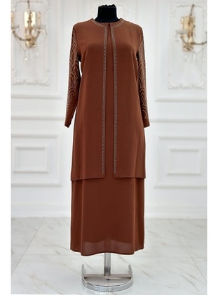 Brown - Plus Size Evening Dress - Amine Hüma