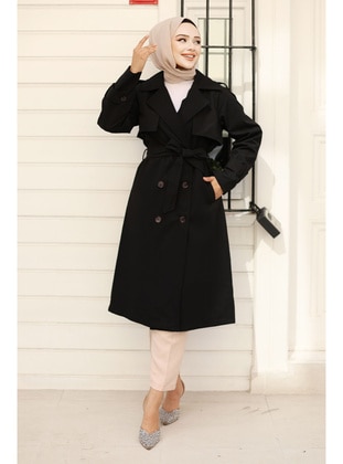 Black - 500gr - Trench Coat - Tesettür Dünyası