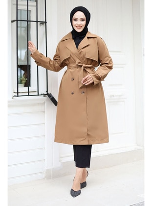 Tan - 500gr - Trench Coat - Tesettür Dünyası