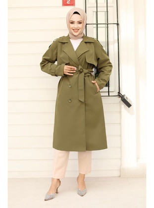 Green - 500gr - Trench Coat - Tesettür Dünyası