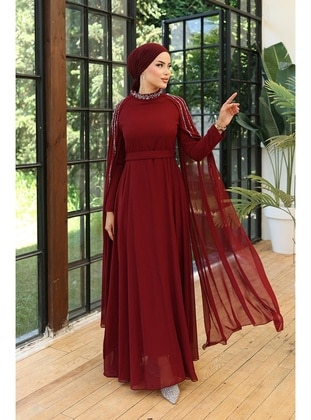 Burgundy - Modest Evening Dress - Hakimoda