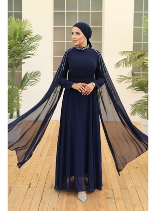 Navy Blue - Modest Evening Dress - Hakimoda