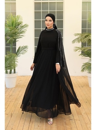 Black - Modest Evening Dress - Hakimoda