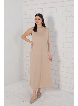 Beige - Modest Dress - Melike Tatar