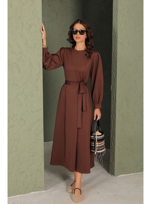 Brown - Modest Dress - Melike Tatar