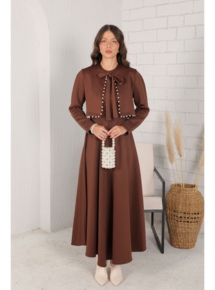 Brown - Modest Dress - Melike Tatar