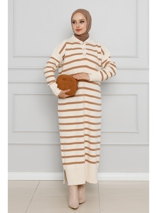 Beige - Knit Dresses - Sevitli