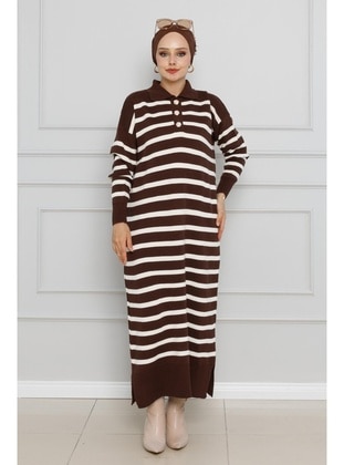 Brown - Knit Dresses - Sevitli