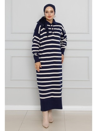 Navy Blue - Knit Dresses - Sevitli