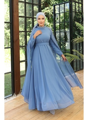 Light Blue - Modest Evening Dress - Hakimoda