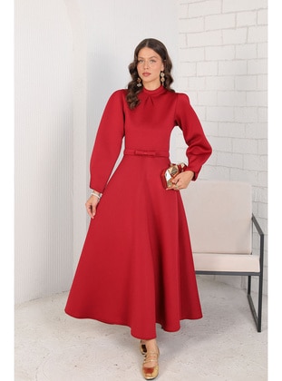 Burgundy - Modest Dress - Melike Tatar