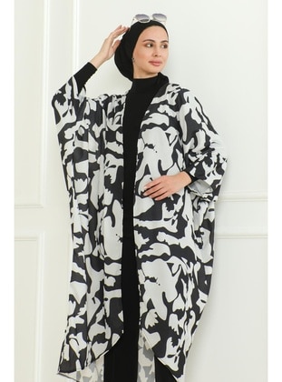 Black - White - Plus Size Abaya - Maymara