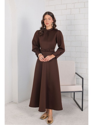 Brown - Modest Dress - Melike Tatar