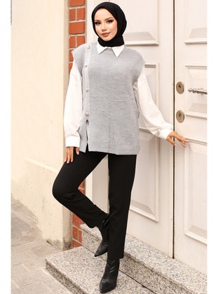 Grey - Knit Sweater - Benguen