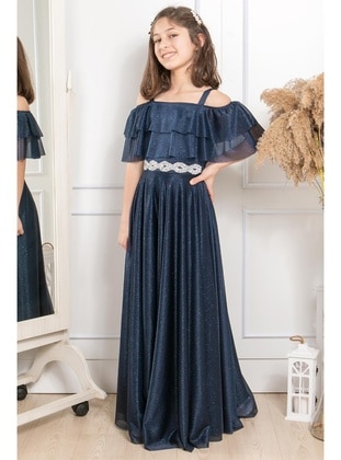 Navy Blue - Girls` Evening Dress - MFA Moda