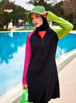 Black - Unlined - Printed - Burkini - Marina