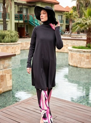 Black - Unlined - Printed - Burkini - Marina