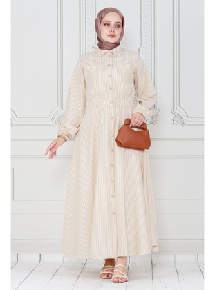 Beige - Modest Dress - Sevitli