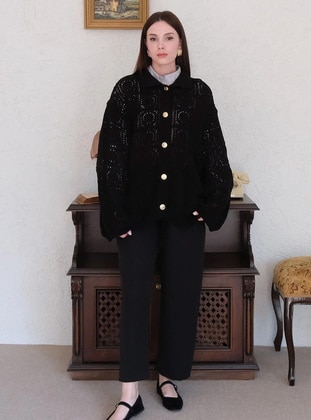 Black - Knit Cardigan - Ceylan Otantik