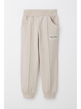 Beige - 350gr - Girls` Sweatpants - Breeze Girls&Boys