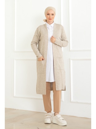 Beige - Knit Cardigan - Maymara