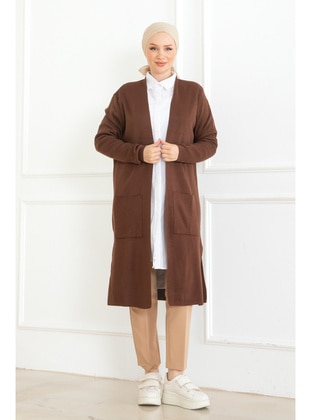 Brown - Knit Cardigan - Maymara