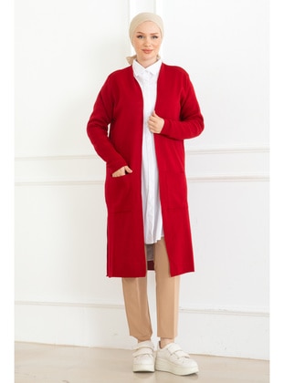 Red - Knit Cardigan - Maymara