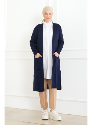 Navy Blue - Knit Cardigan - Maymara