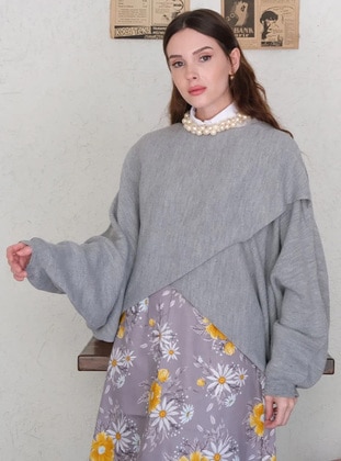 Grey - Knit Sweaters - Ceylan Otantik