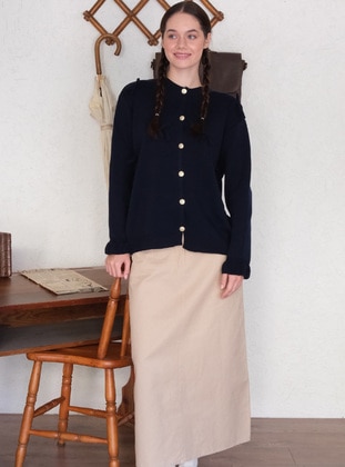 Navy Blue - Knit Cardigan - Ceylan Otantik