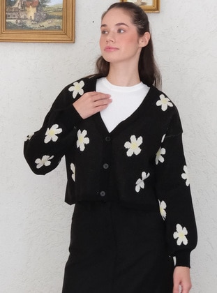 Black - Knit Cardigan - Ceylan Otantik