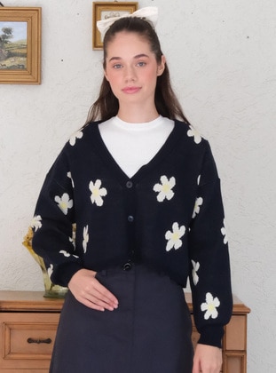 Navy Blue - Knit Cardigan - Ceylan Otantik