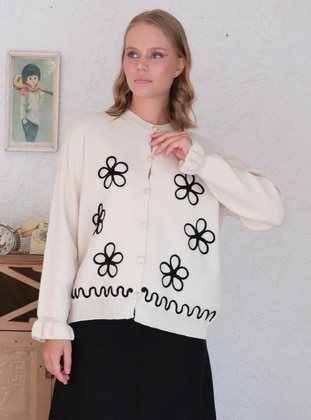 Ecru - Knit Cardigan - Ceylan Otantik