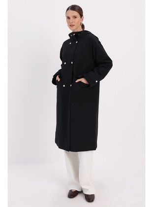 Black - Half Lined - Hooded collar - Trench Coat - ALLDAY