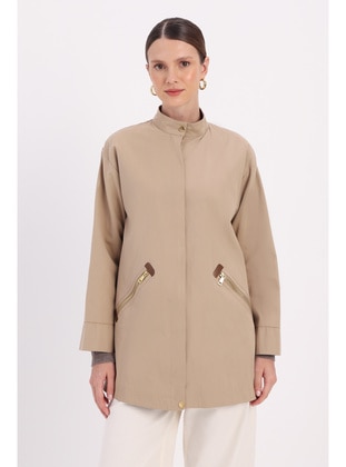 Ecru - Fully Lined - Dog collar - Trench Coat - ALLDAY