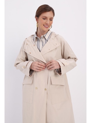 Ecru - Half Lined - Hooded collar - Trench Coat - ALLDAY